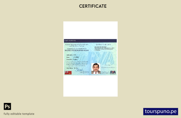 listo para imprimir Plantilla de muestra PSD de Certificados de Competencia RYA 